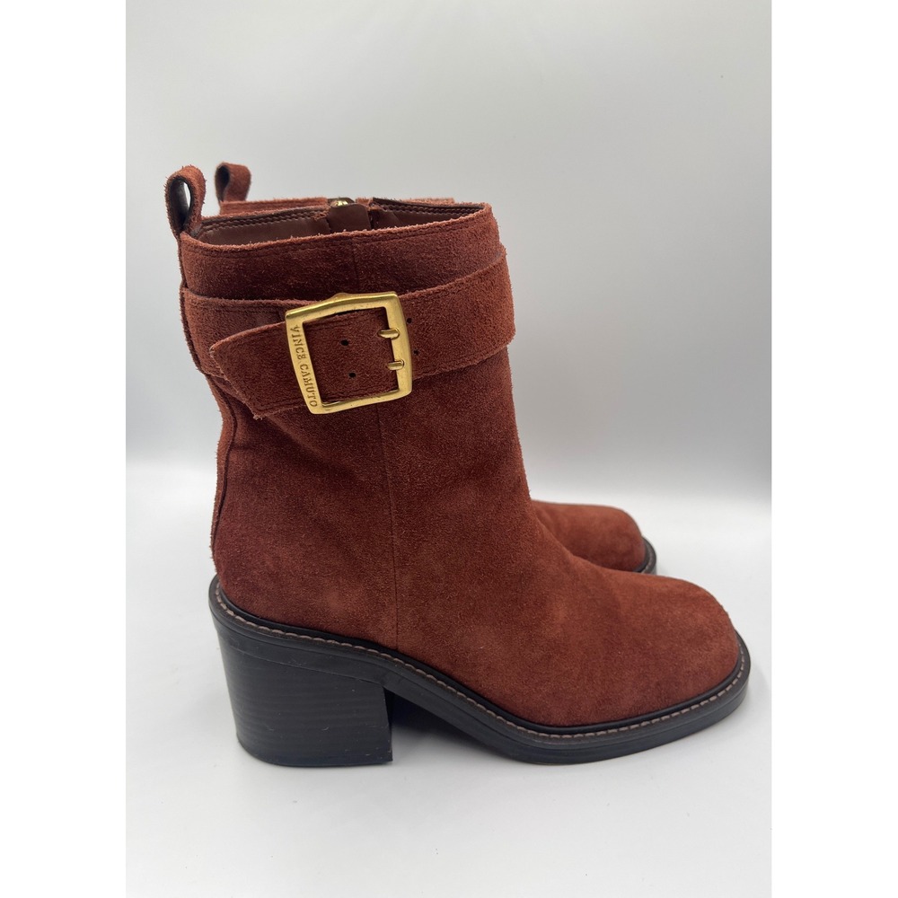 Vince Camuto Buckle Ankle Boots‎ Women's 9 Brown Suede Block Heel Booties - Picture 5 of 11